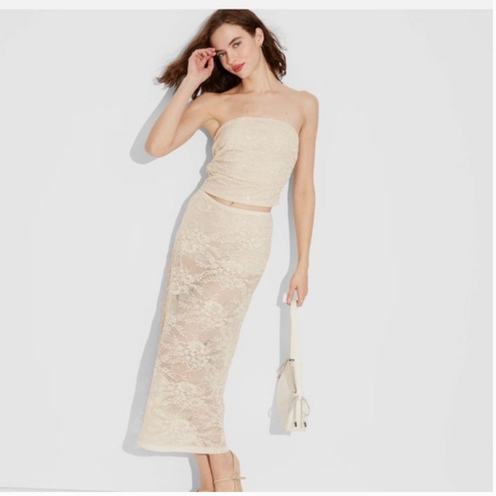 Wild Fable Cream Lace Skirt Set